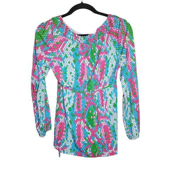 LILLY PULITZER 'SHOW ME SOME SKIN' PRINT 3/4 LENGTH SLEEVES TUNIC TOP PINK BLUE - Picture 5 of 16